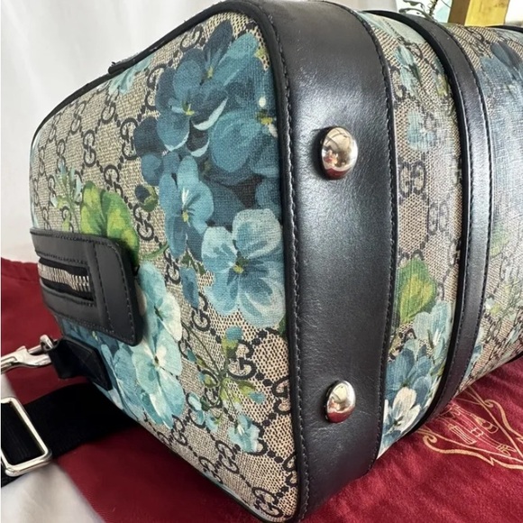 Gucci RARE! Supreme GG Large Signature Blue Blooms on Monogram Boston Satchel - Picture 13 of 17